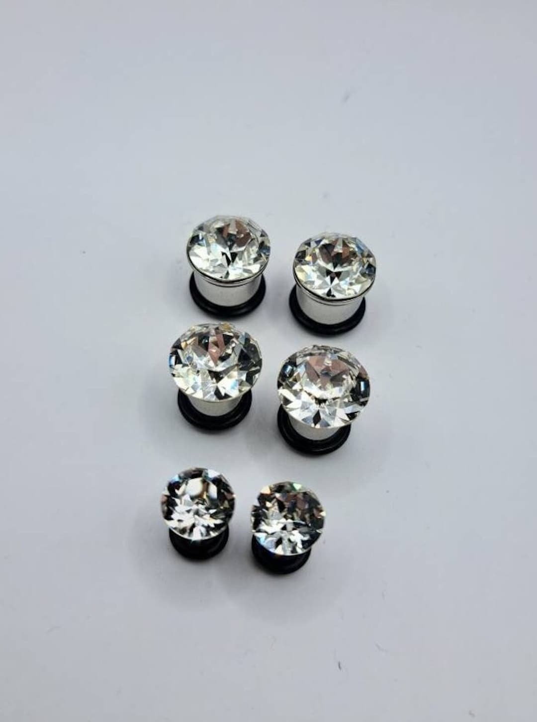 Crystal Diamond Plugs, Gauges, or Tunnels, Silver and Clear 00g10mm