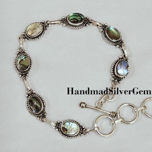 Abalone Shell Bracelet, 925 Sterling Silver Bracelet, Abalone Shell Bangle, Gemstone Bracelet,Abalone Shell Jewelry,Gift Bracelets For women