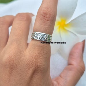Sterling Silver Flower Band Ring: Wide Boho Floral Jewelry