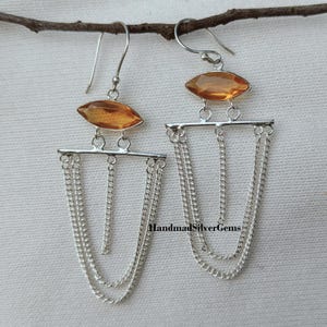 Citrine Silver Earring, Women Jewelry, 925 Sterling Silver, Beautiful Earring, Citrine Earring, Earring Set,Gemstone Earring,Dangle Earrings