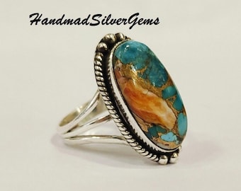 Oyster Turquoise Ring, Copper Turquoise Ring, 925 Sterling Silver Ring, Boho Turquoise Ring, Statement Ring, Ring for Women, Promise Ring
