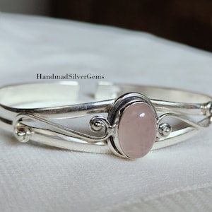 Rose Quartz Bangle, 925 Sterling Silver, Gemstone Bangle, Handmade Bangle, Gift For Love, Boho Bangle, Rose Quartz  Jewelry, Jewelry Gift.