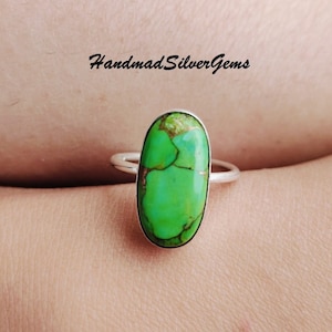 Green Copper Turquoise 925 Sterling Silver Oval Handmade Statement Women Ring, Turquoise Jewelry, Gift for her, Bohemian Ring,  Gift For Mom