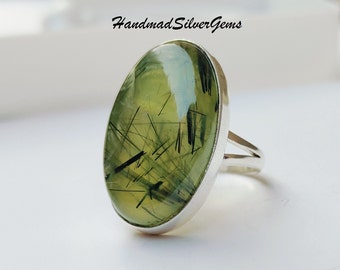 Prehnite Ring, Prehnite Jewelry, 925 Silver Sterling Ring, Gemstone Ring, Statement Ring, Women Ring, Beautiful Ring, Promise Ring, Gifts.