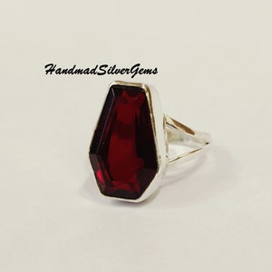 Handmade 925 Silver Garnet Coffin Ring, Boho Hippie Jewelry