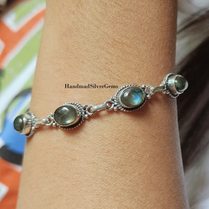 Labradorit Natürliche Armband, 925 Silber Armband, Schöne Labradorit Stein Armband, Edelstein Armband, Sieben Stein Armband Geschenk für die Liebe