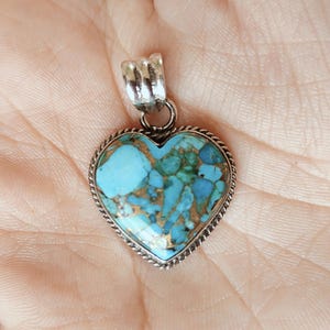 Heart Shape Blue Copper Turquoise  Pendant, 925 Sterling Silver Pendant, Women&#39;s Pendant, Turquoise Jewelry, Gift for her.