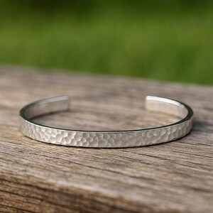 Handmade Hammered Sterling Silver Cuff Bracelet: Minimalist Boho Bangle