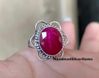 Handmade Ruby Ring: 925 Sterling Silver July Birthstone