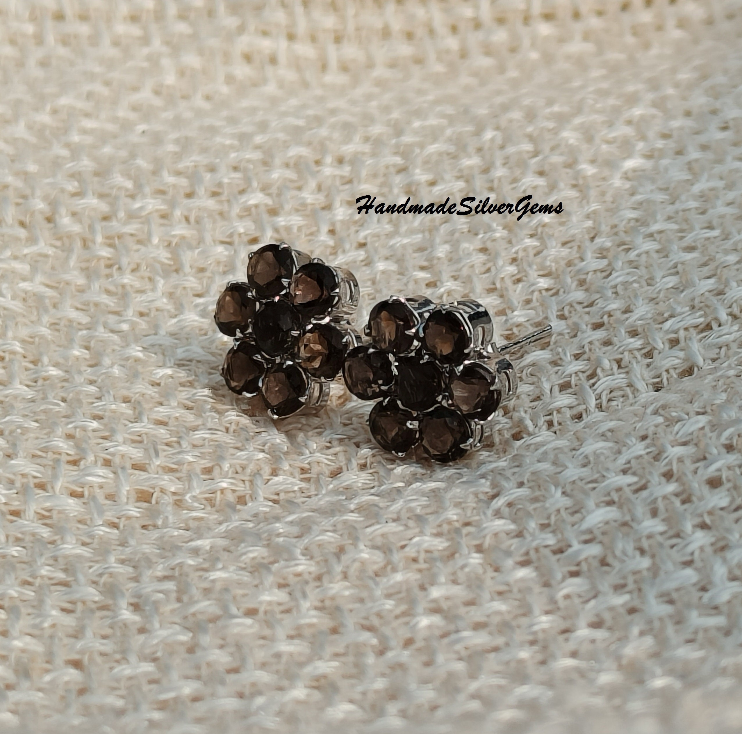 925 Sterling Silver, Handmade Jewelry, Smoky Earring, Smoky