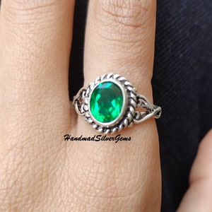 Ring smaragd, art-decoring, vintage deco-ring, massief 925 sterlingzilver, smaragdgroene sieraden, ring met geboortesteen van mei, damesring, handgemaakte ringen.
