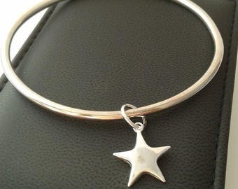 Handmade Sterling Silver Star Bangle | Boho 925 Silver Bracelet