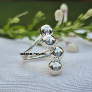 Handmade Sterling Silver Ball Adjustable Ring – Minimalist Boho Jewelry