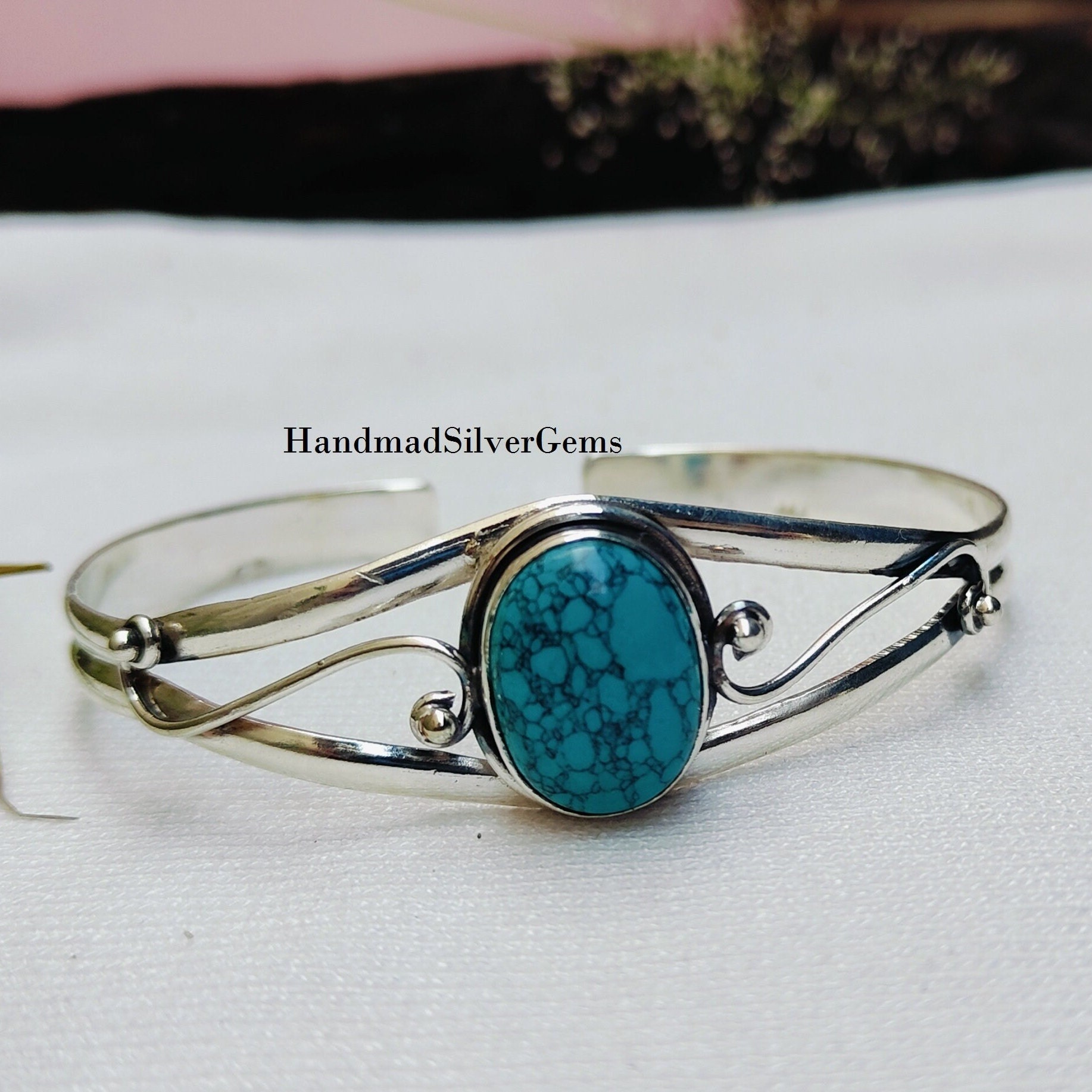 Blue Turquoise Bangle, 925 Sterling Silver Bangle, Turquoise