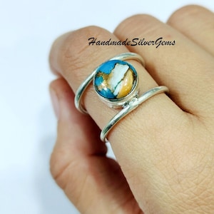 Oyster Copper Turquoise Ring, Turquoise Jewelry, Women Ring, 925 Sterling Silver Ring, Gemstone Ring, Promise Ring, Handmade Ring,Gifts