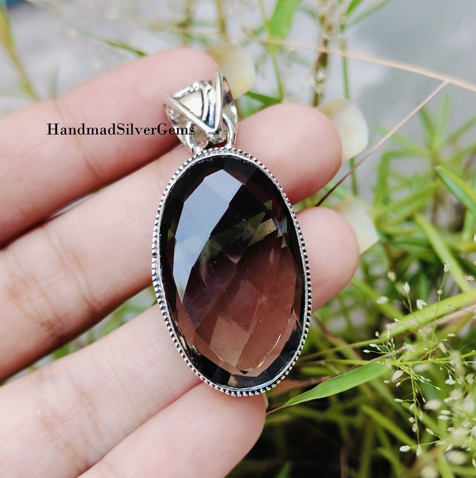 Smoky Quartz Pendant, 925 Sterling Silver Pendant, Women