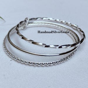 Set of 3, Bangles, 925 Sterling Silver, Full Bead Bracelet Set, Bangle Bracelets, Stacking Bangles, Stacking Beautiful Set of 3 Bangles