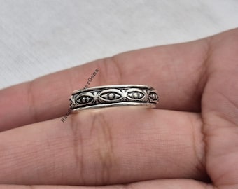 Sterling Silver Evil Eye Ring | Protection Band Jewelry