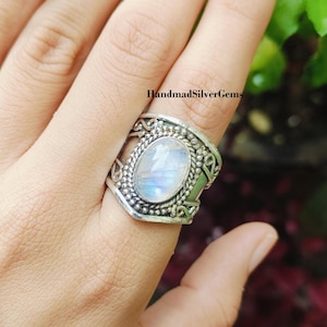 Moonstone Ring, Boho Ring, Gift For Her, 925 Sterling Silver, Stylish Ring, Silver Band Ring, Shining Ring, Trending Ring, Unique Ring Gift.