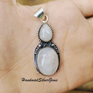 Rainbow Moonstone Pendant, Blue Fire Pendant, Vintage Moonstone Pendant, 925 Sterling Silver, Handmade Pendant,  Boho Necklace Jewelry.