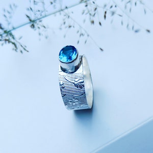Natural Larimar Ring, 925 Sterling Silver Ring Handmade Ring, Larimar & Blue Topaz Ring Ring, Boho Ring, Multi Stones Ring, Gift For Her