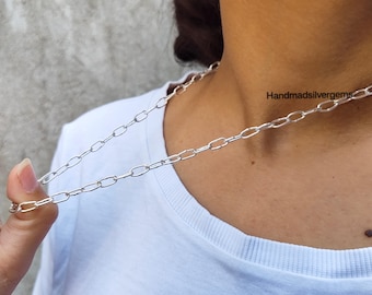 Sterling Silver Paperclip Chain Necklace – Handmade Minimalist Link Chain