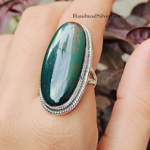 Bloodstone Ring, 925 Sterling Silver Ring, Pear Crystal Women Ring, Statement Silver Ring, March Birthstone, Handmade Ring, Ring For Women.