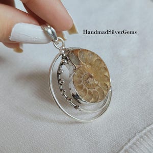 Ammonite Fossil Shell Pendant, Silver Necklace, Women&#39;s Jewelry, All occasion gifts, Ammonite Necklace , Ammonite Pendant, Gift for her.