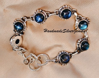 Bracelet En Pierre Labradorite Bleu-gris - Sans Fermoir - Occasion En Très Bon état - Pour Femme