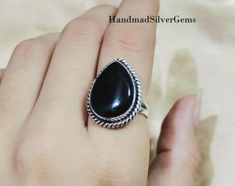 Anello antico in onice, anello ovale nero in onice da uomo, anello in argento sterling con granato da uomo, anello vintage da uomo, regalo per lui - Italia