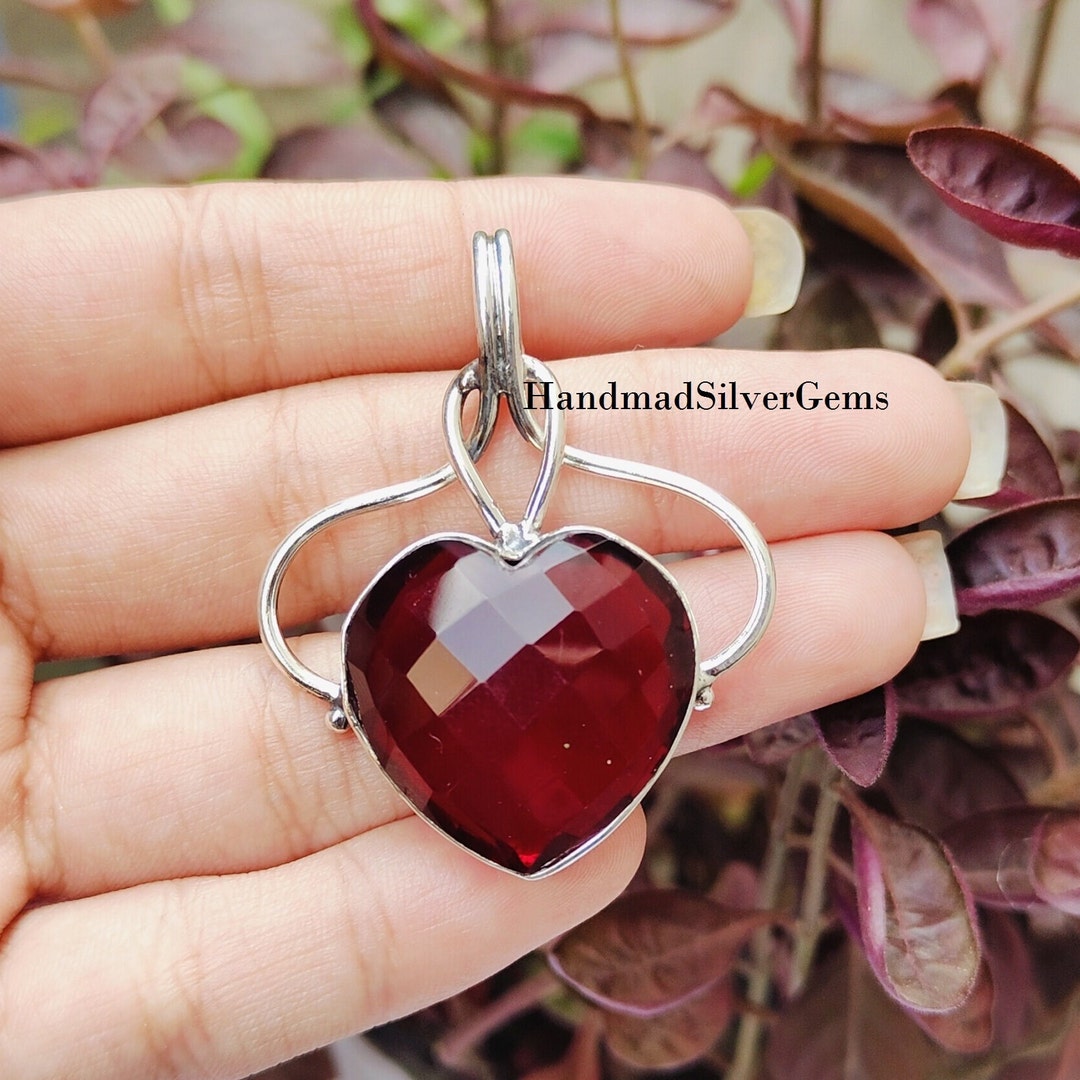 Heart Shape Garnet Pendant, Statement Pendant, Garnet