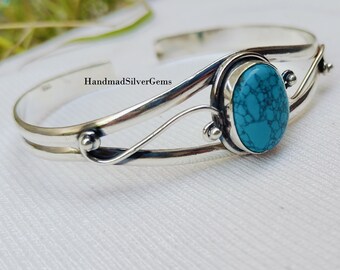 Blue Turquoise Bangle, 925 Sterling Silver Bangle, Turquoise
