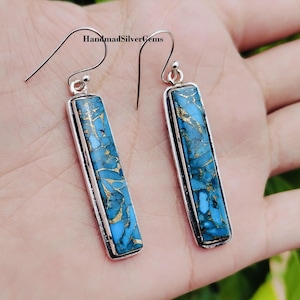 Blauer Kupfer Türkis Ohrring, 925 Sterling Silber, Geschenk für Liebe, Wunderschöne Ohrring, Blauer Kupfer Edelstein Ohrring, Party Tragen Ohrring, Geschenke