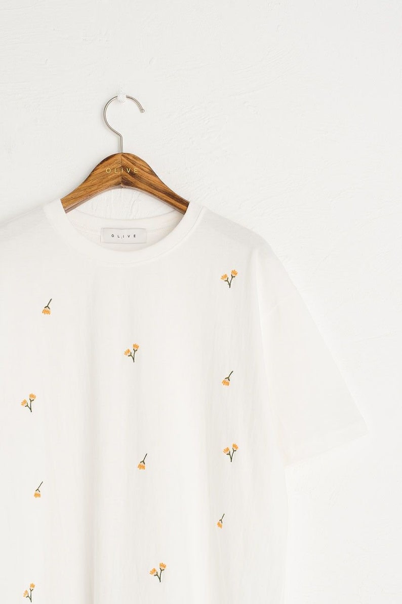 Flower Tshirt Custom Embroidered Tshirt Short Sleeve Etsy