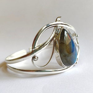 Natural Labradorite Bangle ,Gemstone Bangle , Blue Fire Labradorite, 925 Sterling Silver, Teardrop Bangle , Stackable Bangle , Birthday Gift