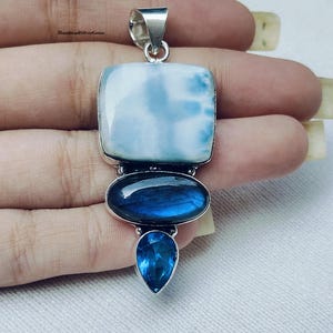 Larimar Pendant, 925 Sterling Silver Pendant, Women&#39;s Pendant, Gemstone Jewelry, Larimar Necklace, Labradorite Pendant, Topaz Pendant, Gifts