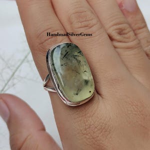 Prehnite Ring, 925 Sterling Silver Ring, Gemstone Silver Ring, Prehnite Jewelry, Women Silver Ring, Band Ring, Wedding Gift, Gift For Her.