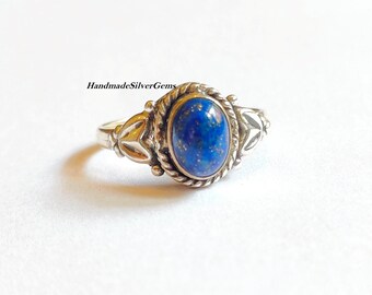 Handgemaakte lapis lazuli-ring, 925 sterlingzilver