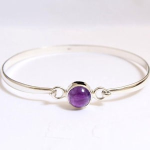 Amethyst Silver Bangle Bracelet: Minimalist Boho Birthstone Jewelry