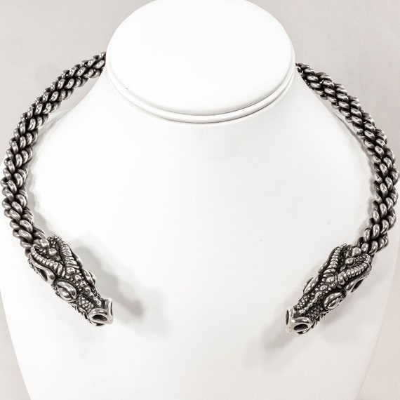 Exquisite Sterling Silver Dragon Torc - Heavy Bra… - image 4