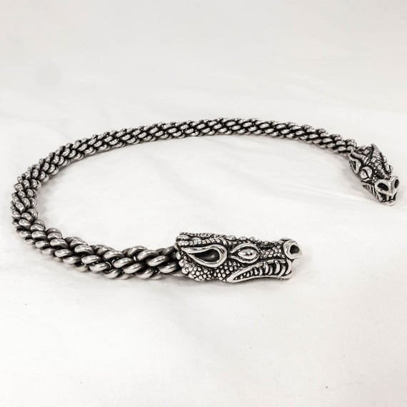 Exquisite Sterling Silver Dragon Torc - Heavy Bra… - image 1