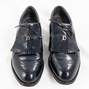 Vintage Dexter Medina Golf Shoes - Black Leather Kiltie Wingtips Size 11 4D Wide