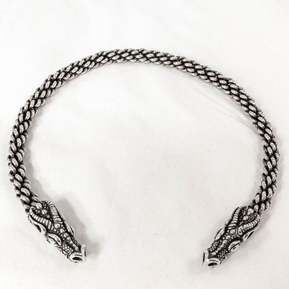 Exquisite Sterling Silver Dragon Torc - Heavy Bra… - image 6