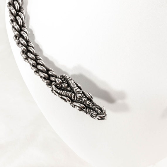 Exquisite Sterling Silver Dragon Torc - Heavy Bra… - image 5