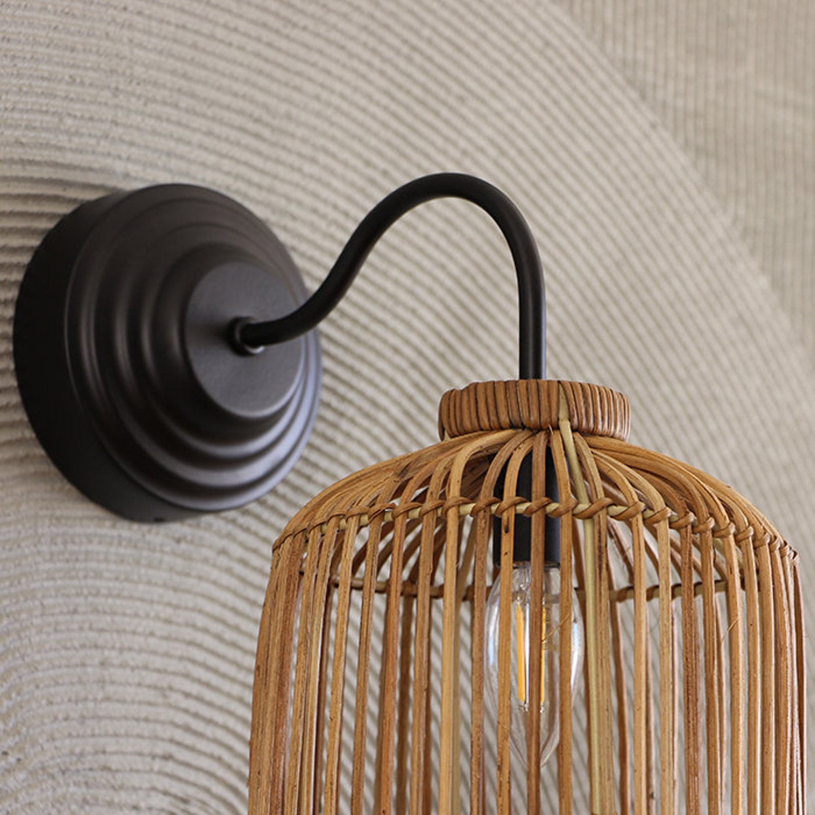 BLACK RATTAN SCONCE Lamp Rattan Sconce Lamp Wall Sconce Light Etsy