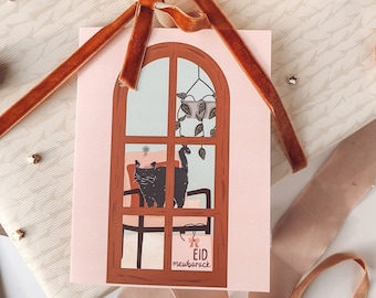 Cat Eid Card, Eid Mubarak Card, Eid Greetimg Cat, Eid Mewbarak Card, Eid Gifts For Her, Cute Eid Cards