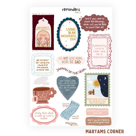 Reminders part 5 Sticker Sheet, Islamic Planner , Islamic Stickers, Hijabi Stickers, Muslim Stickers, Islamic Journaling, Planner Stickers