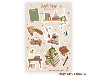 Book Lover Islamic Sticker Sheet, Islamic Sticker Sheet, Islamic Stickers, Muslim Stickers, Quran journal, Islamic Art
