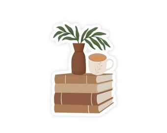 Coffee & Books Sticker, Islamic Stickers, Hijabi Stickers, Islamic Art, Waterproof Stickers, Hijabi Sticker, Hijabi Art, Book Lover Sticker