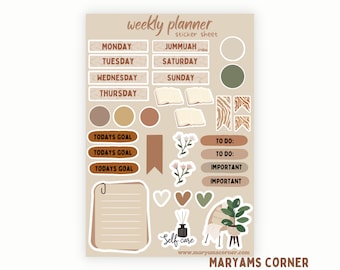 Islamic Planner Sticker Sheet, Islamic Planner , Islamic Stickers, Hijabi Stickers, Muslim Stickers, Islamic Journaling, Planner Stickers